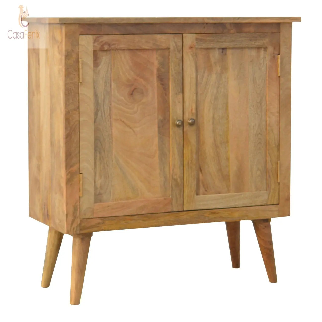 Solid Mango Wood Nordic Style2 Door Cabinet Oak-ish Finish - CasaFenix