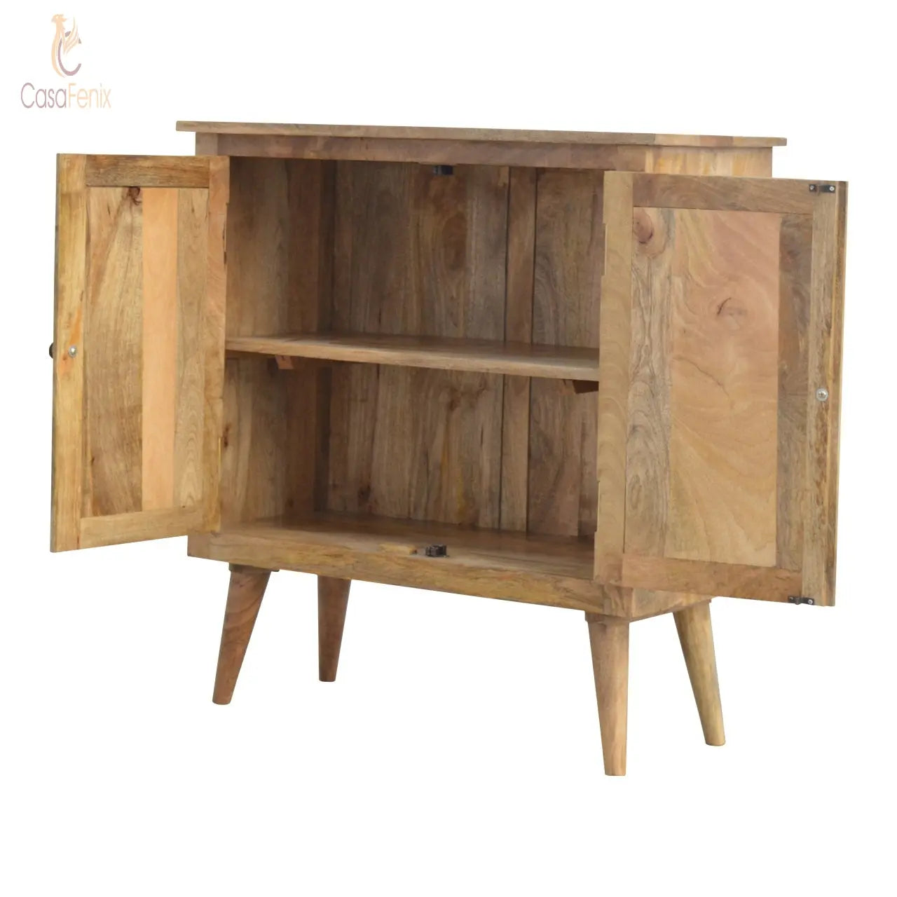 Solid Mango Wood Nordic Style2 Door Cabinet Oak-ish Finish - CasaFenix