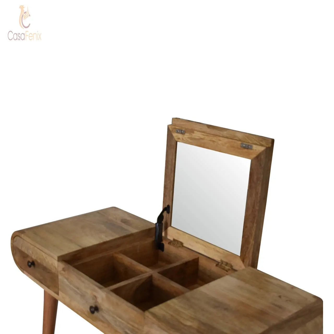 Solid Mango Wood Small Dressing Table with Foldable Mirror Nordic Style - CasaFenix