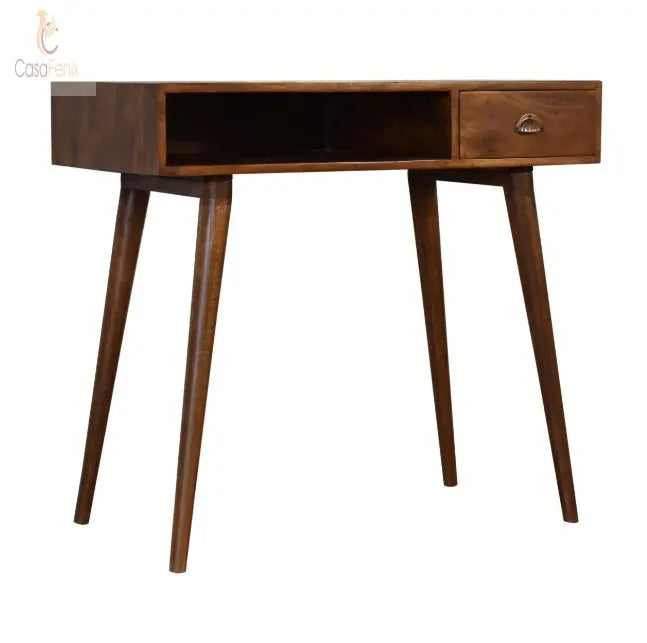 Solid Wood Chestnut Writing Desk with Open Slot - CasaFenix