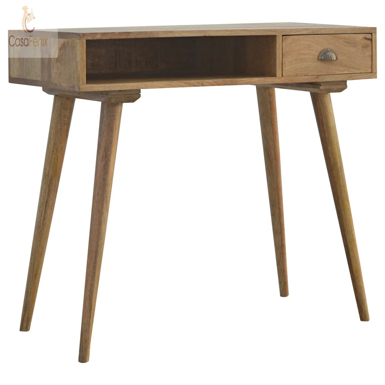 Solid Wood Writing Desk with Open Slot 100% solid mango wood and has a fine oak-ish finish - CasaFenix