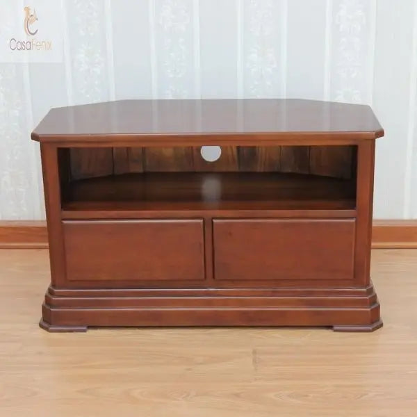 2 Drawer Solid Mahogany Corner TV Unit / Stand - CasaFenix