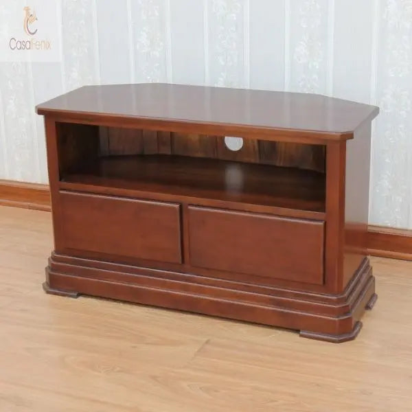 2 Drawer Solid Mahogany Corner TV Unit / Stand - CasaFenix