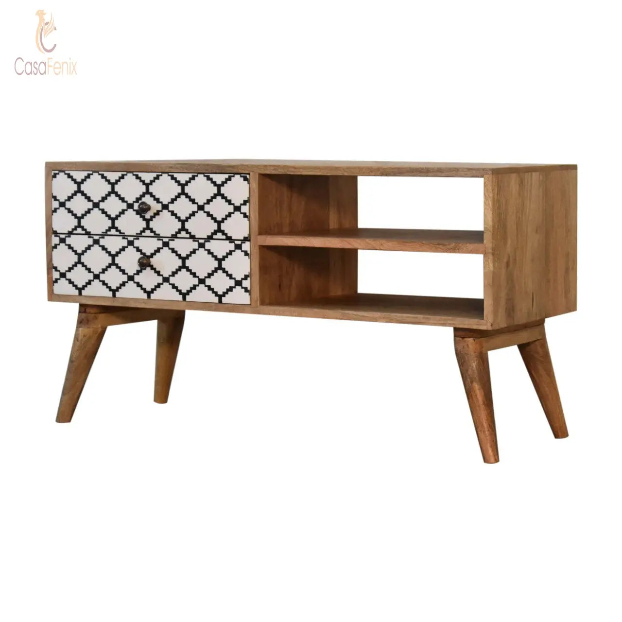 Stella Media Unit 2 Drawer Two Tone Black & White Finish. Solid Mango Wood - CasaFenix