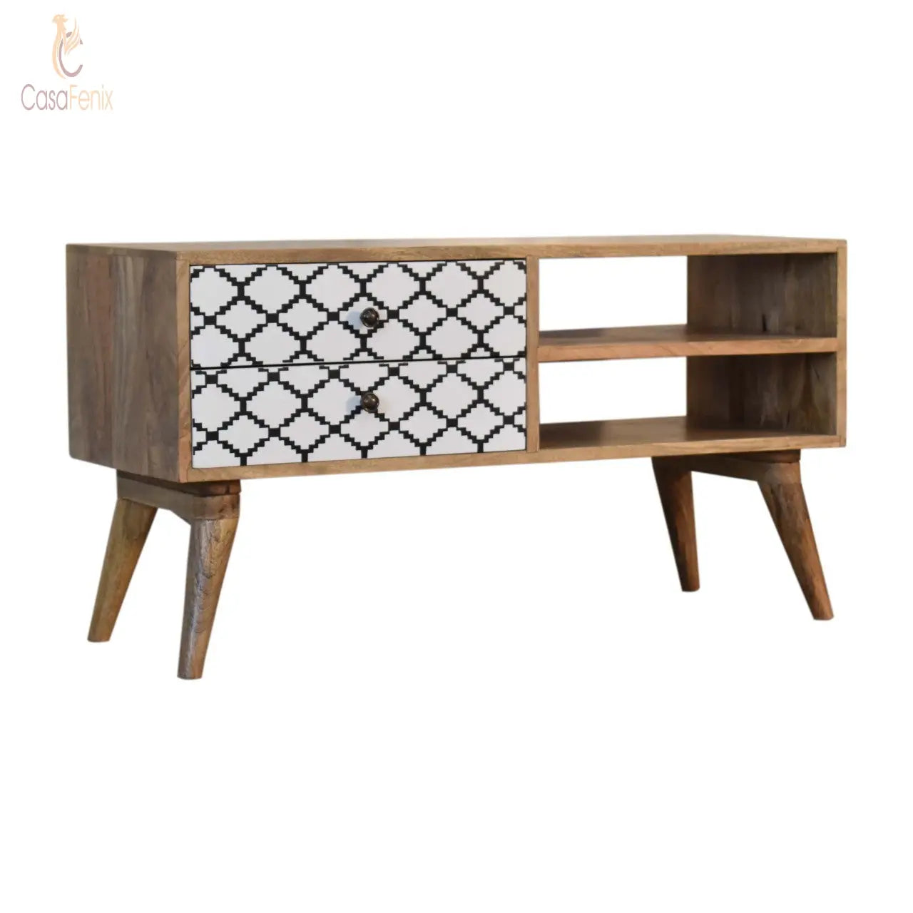 Stella Media Unit 2 Drawer Two Tone Black & White Finish. Solid Mango Wood - CasaFenix