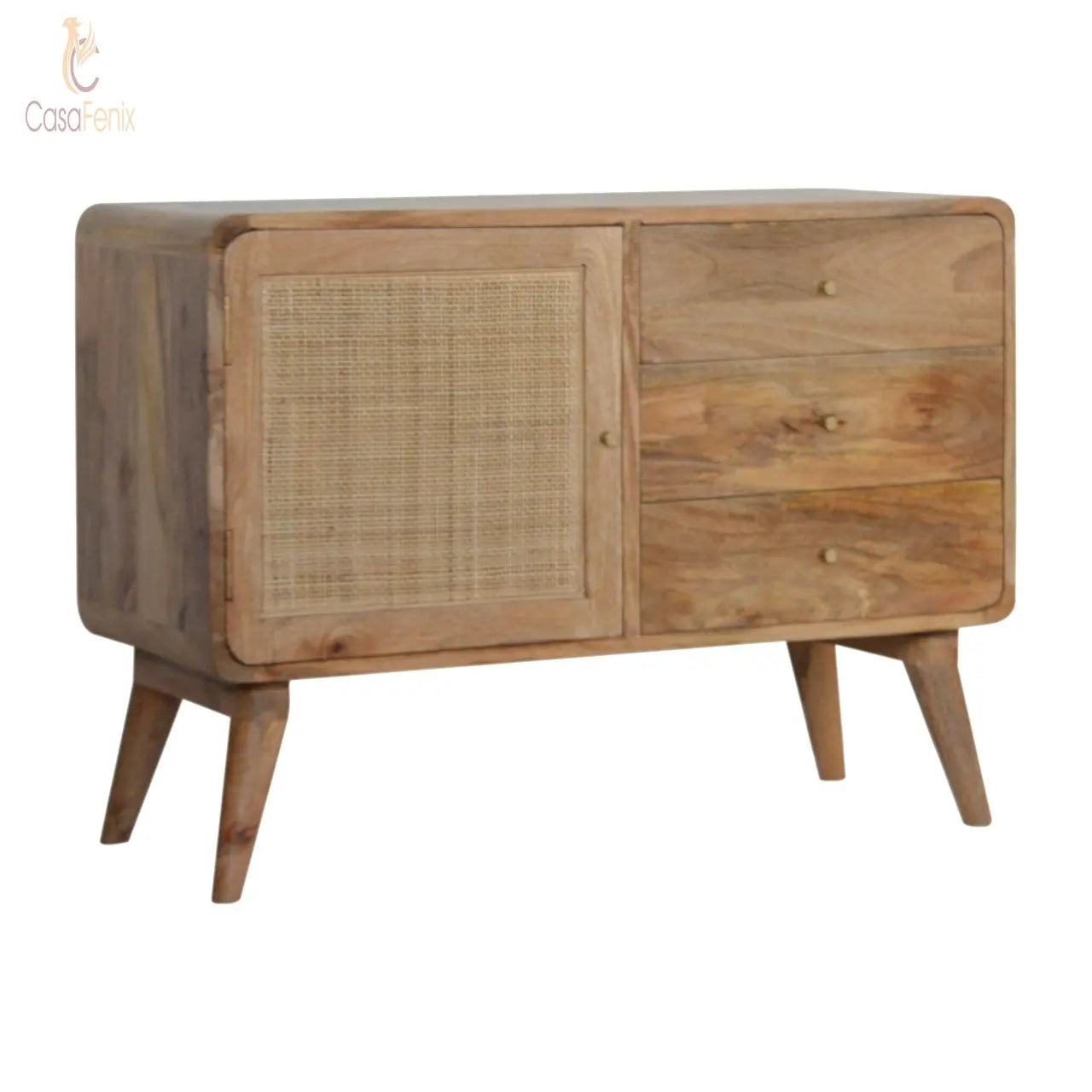 Stylish Nordic Woven Rattan Sideboard 100% solid mango legs - CasaFenix