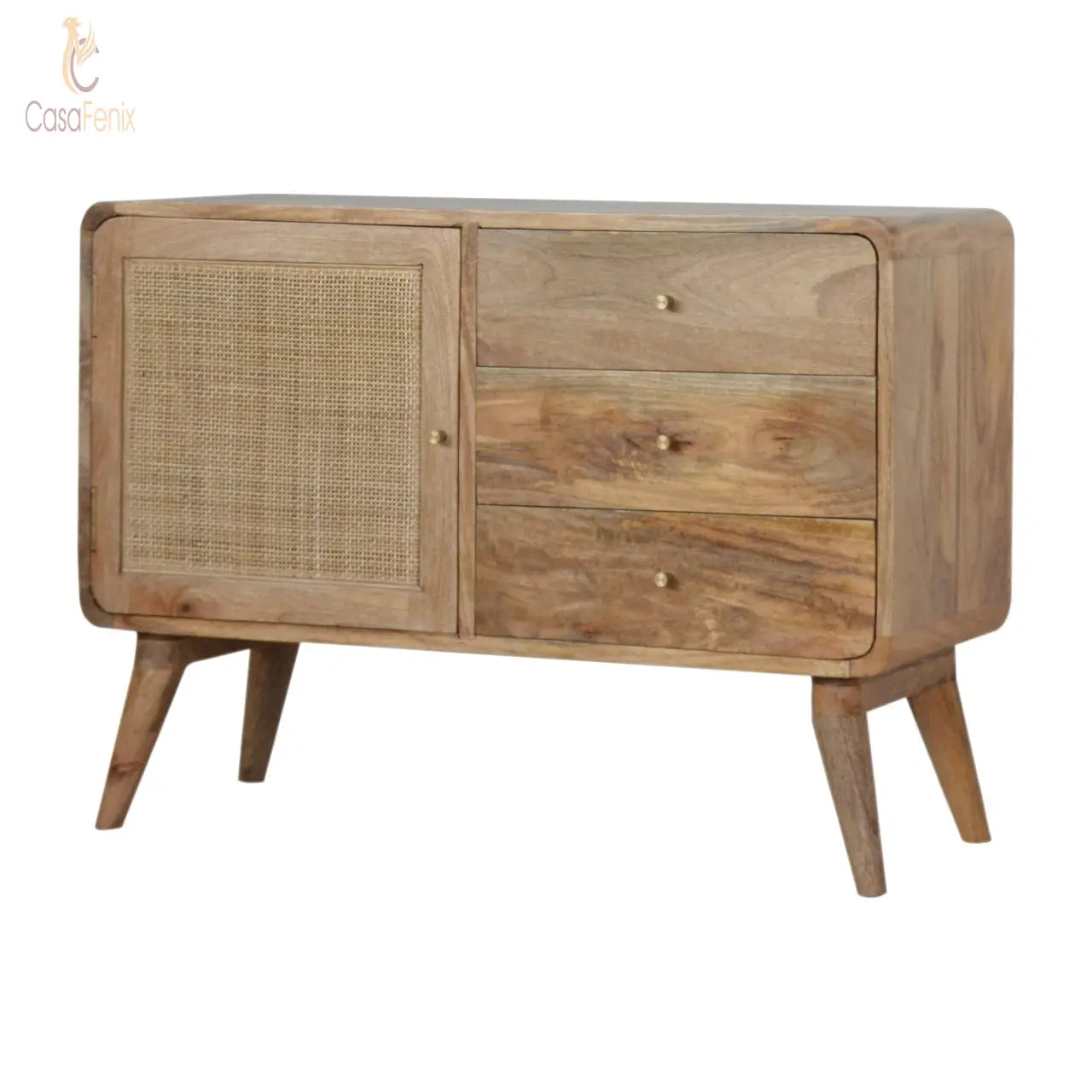 Stylish Nordic Woven Rattan Sideboard 100% solid mango legs - CasaFenix