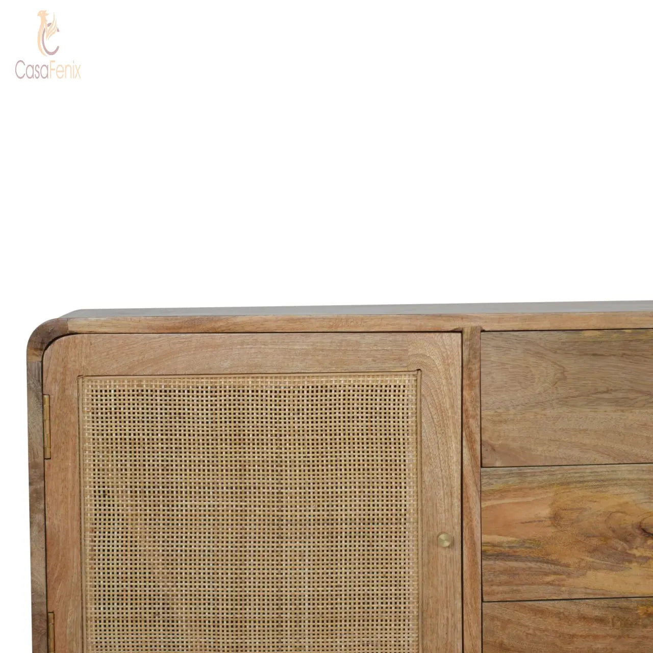 Stylish Nordic Woven Rattan Sideboard 100% solid mango legs - CasaFenix