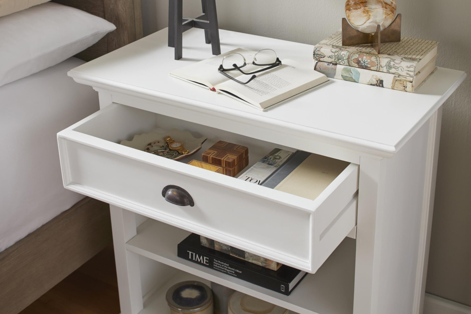 Halifax Grand collection by Nova Solo.  Bedside Table with Shelves CasaFenix