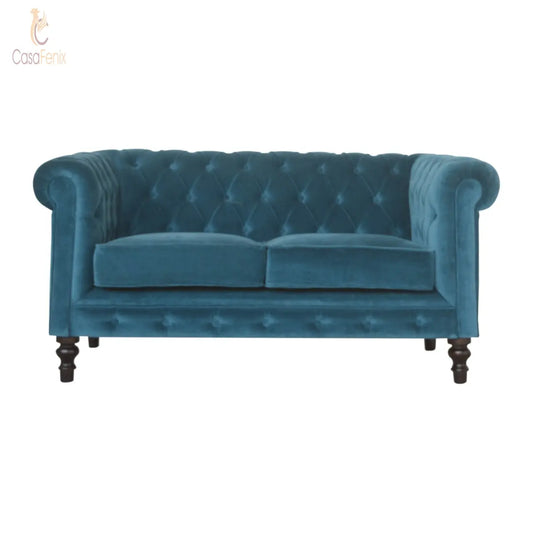 Teal 2 Seat Chesterfield Upholstered Sofa - CasaFenix