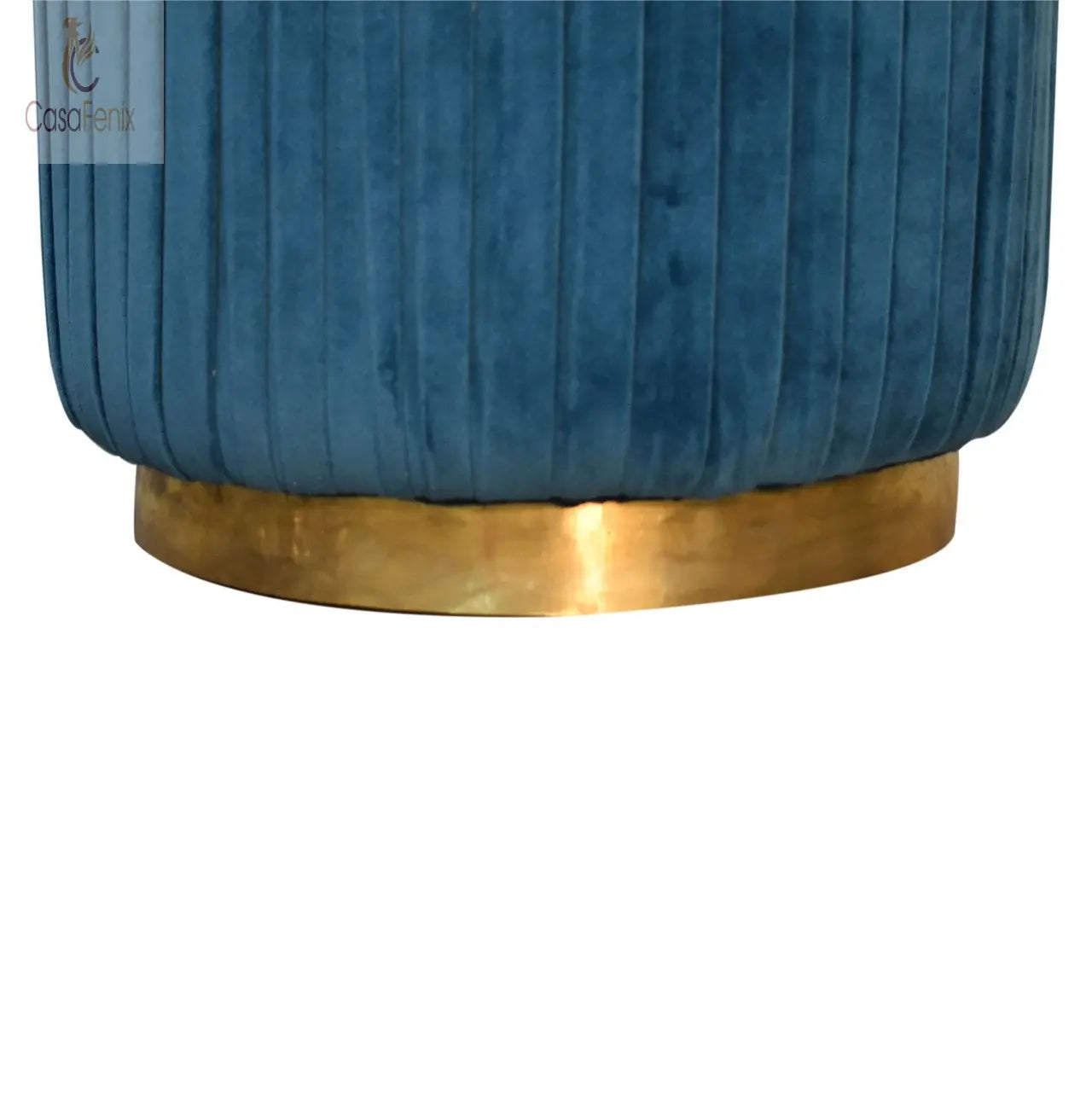 Teal Cotton Velvet Pleated Footstool with Gold Base - CasaFenix