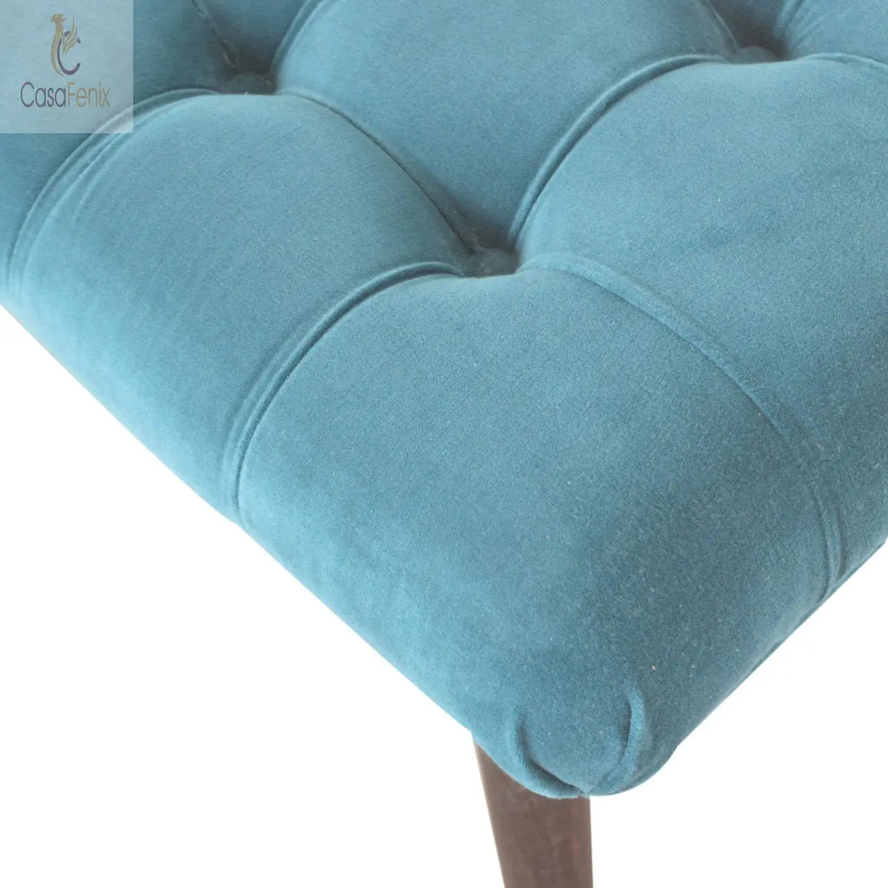 Teal Cotton Velvet Upholstered Curved Bench - CasaFenix
