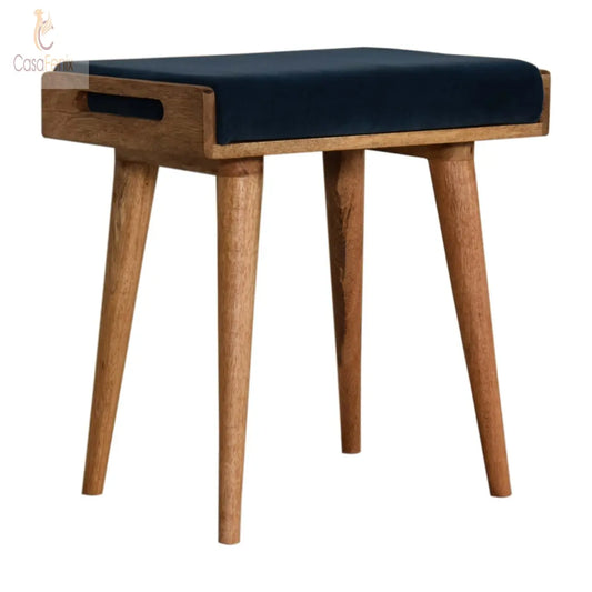 Teal Velvet Tray Nordic Style Footstool Solid Mango Wood - CasaFenix