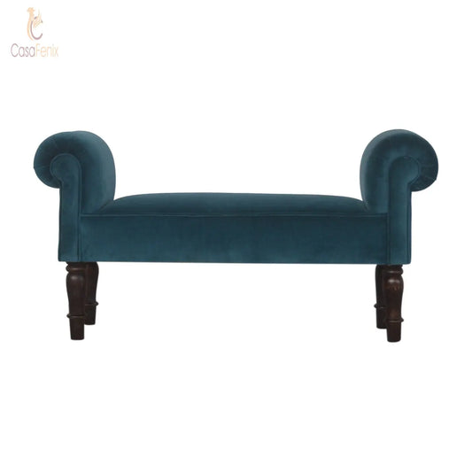 Teal Velvet Upholstered Bench with Turned Feet - CasaFenix