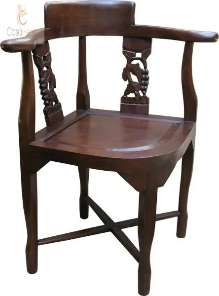 Unusual Corner Arm Chair Antique Reproduction In Solid Mahogany CasaFenix