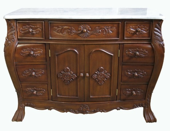 Solid Mahogany French Single Bathroom Vanity Unit Bombe Chest Marble Top Vanity unit CasaFenix