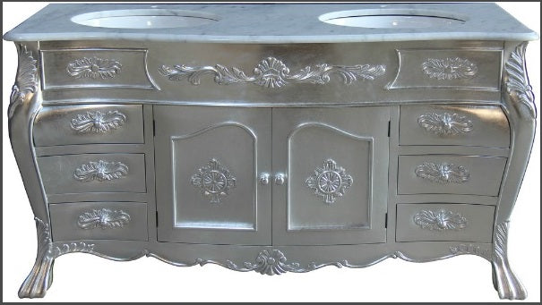 Solid Mahogany French Double Bathroom Vanity Unit 2 Sinks Bombe Chest Chest of drawers CasaFenix