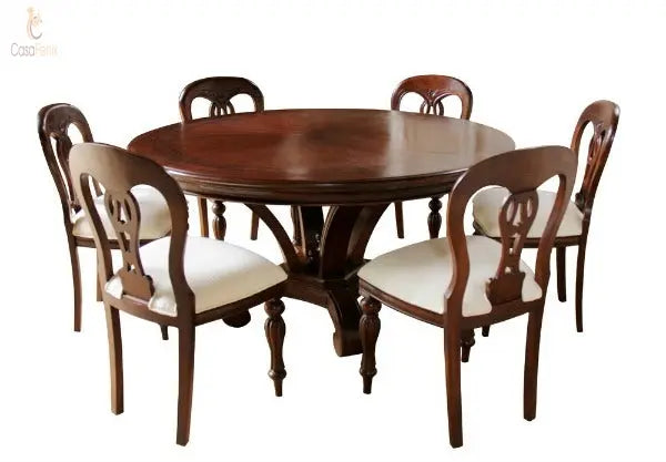 Victorian Round Inlaid Mahogany Dining Table - CasaFenix