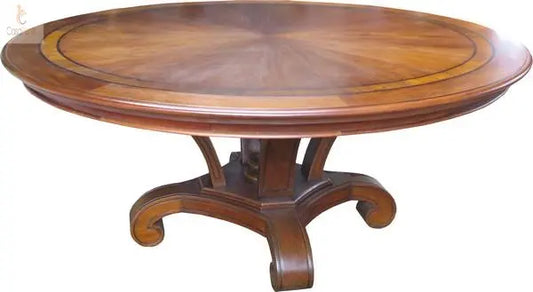 Victorian Round Inlaid Mahogany Dining Table - CasaFenix