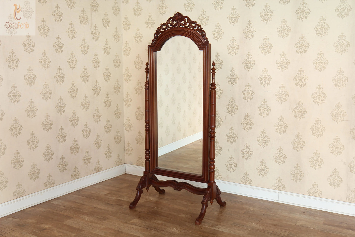 Victorian Styled Cheval Bedroom Floor Standing Mirror Solid Mahogany - CasaFenix