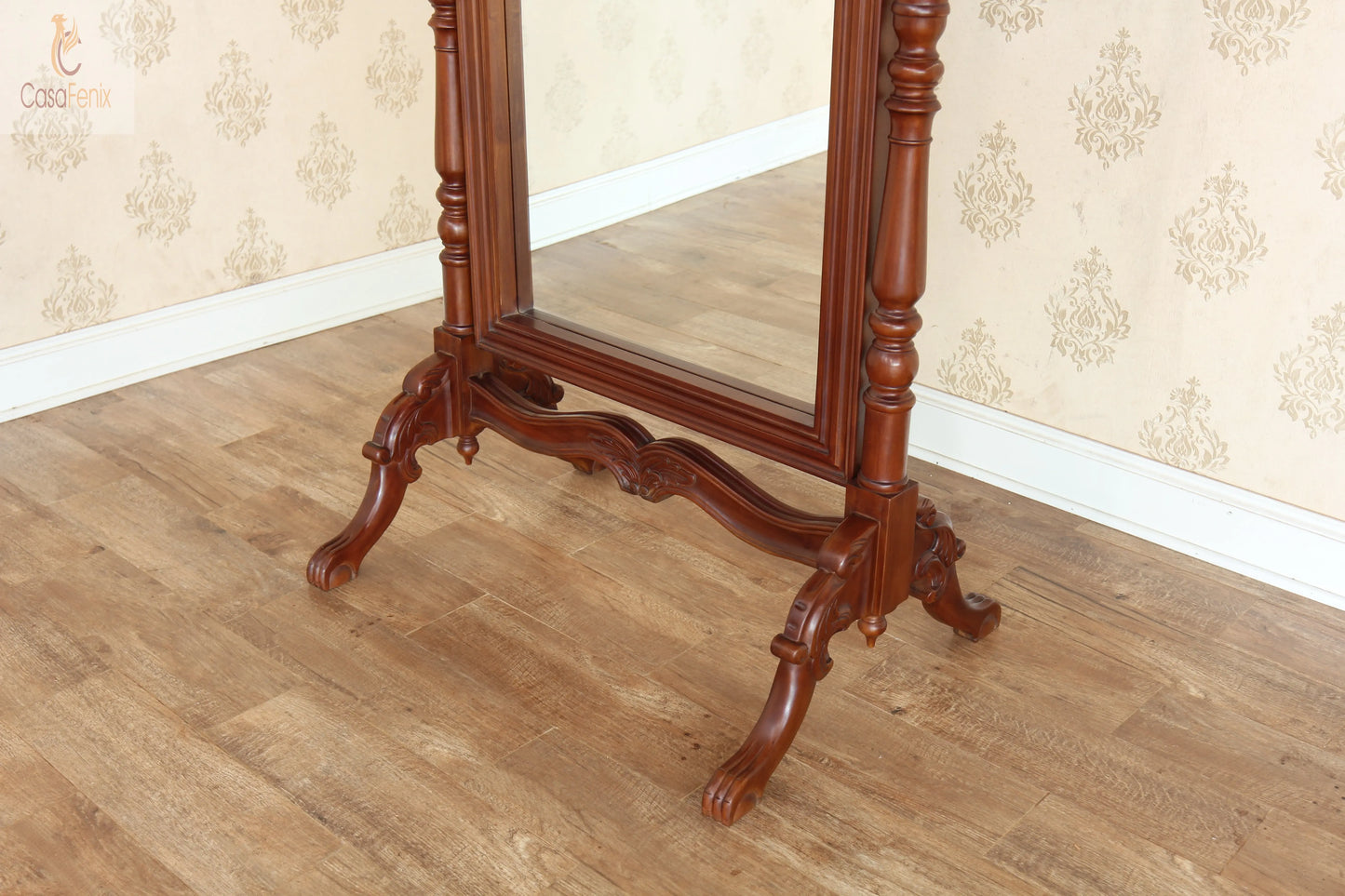 Victorian Styled Cheval Bedroom Floor Standing Mirror Solid Mahogany - CasaFenix