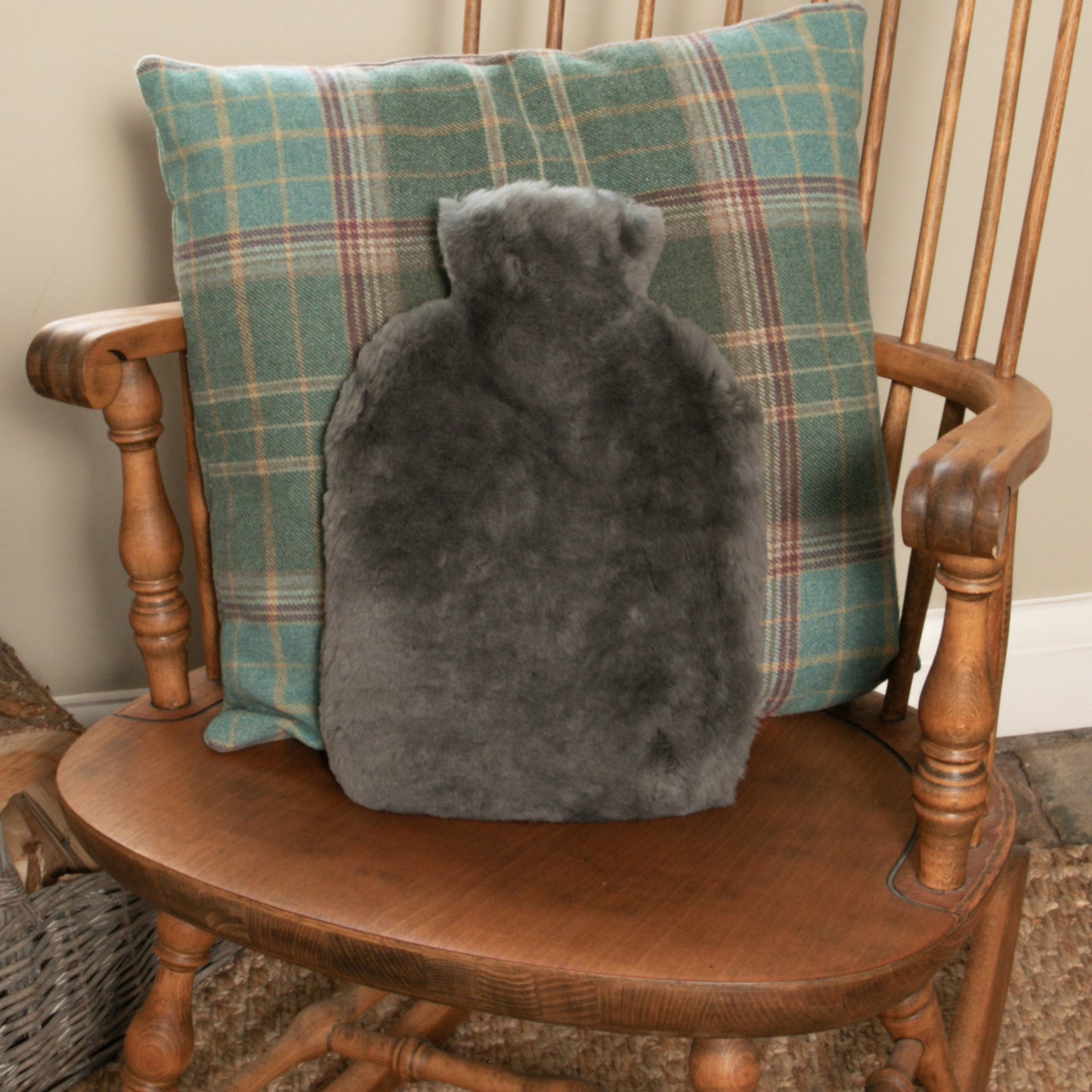 Grey Sheepskin Hot Water Bottle 37 x 23cm - CasaFenix