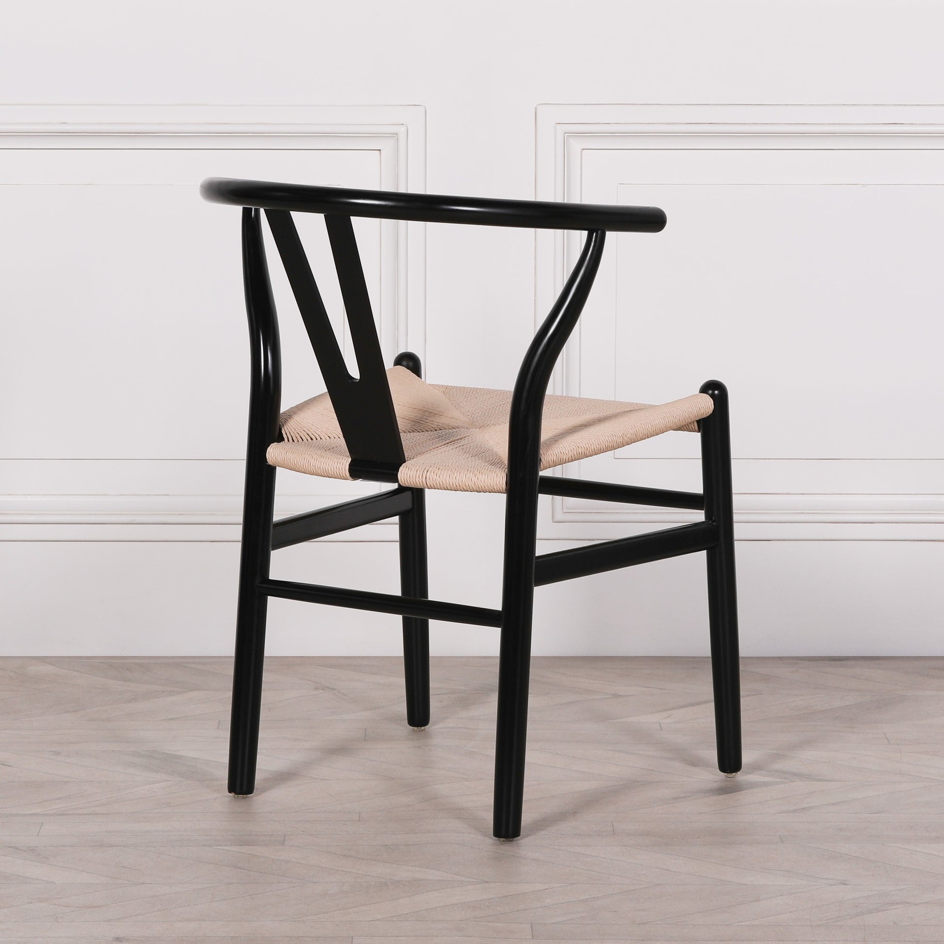 Wishbone Black Painted Wooden Dining Chair Side Table CasaFenix