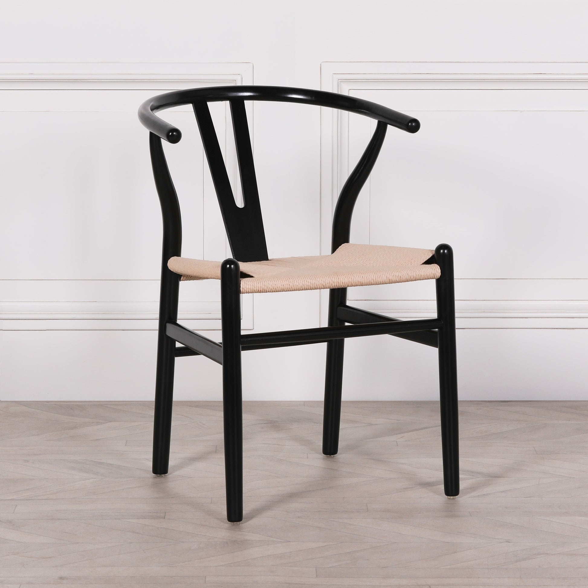 Wishbone Black Painted Wooden Dining Chair Side Table CasaFenix