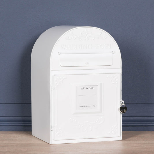 White Wedding Post Letter Box Side Table CasaFenix