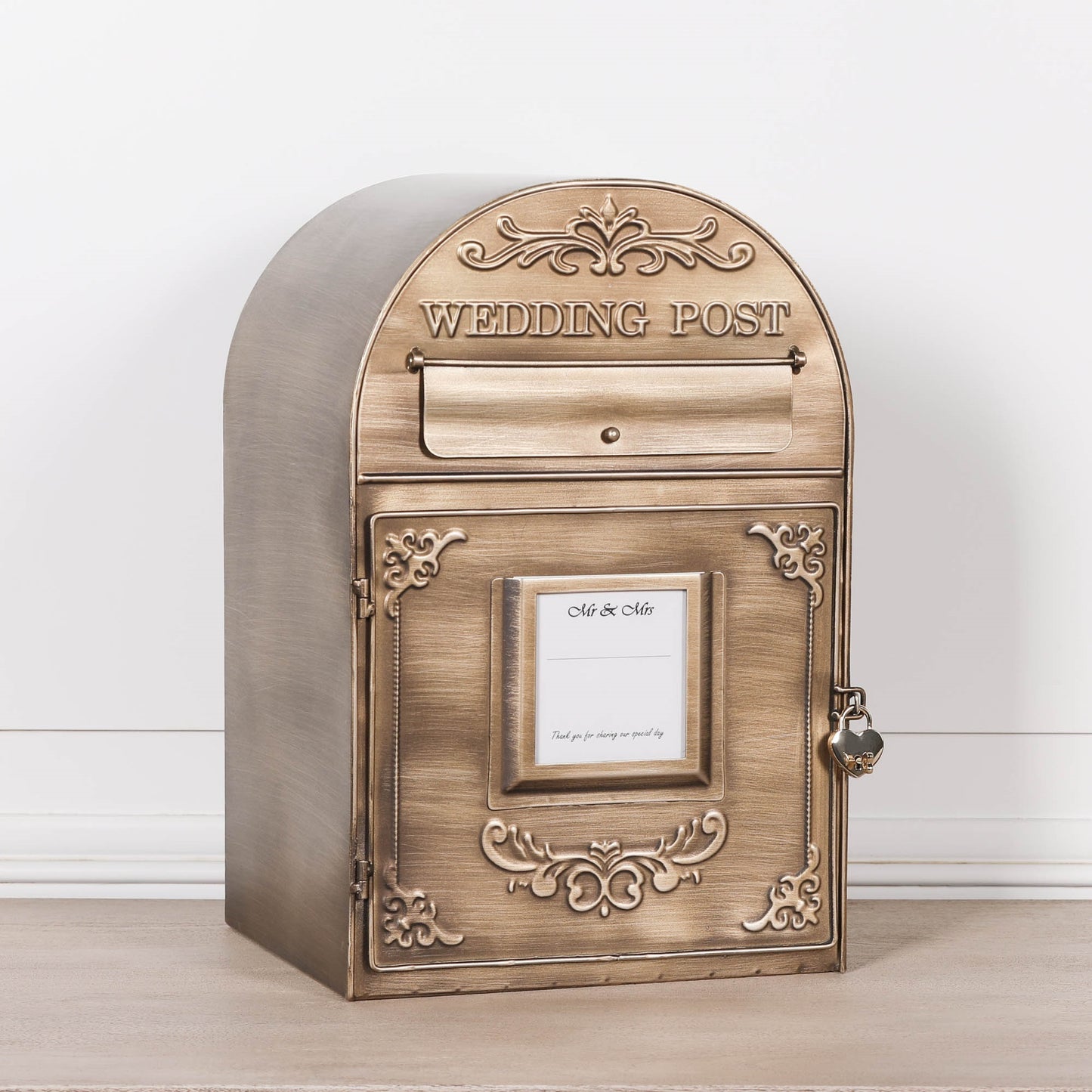 Antiqued Gold Wedding Post Letter Box Side Table CasaFenix