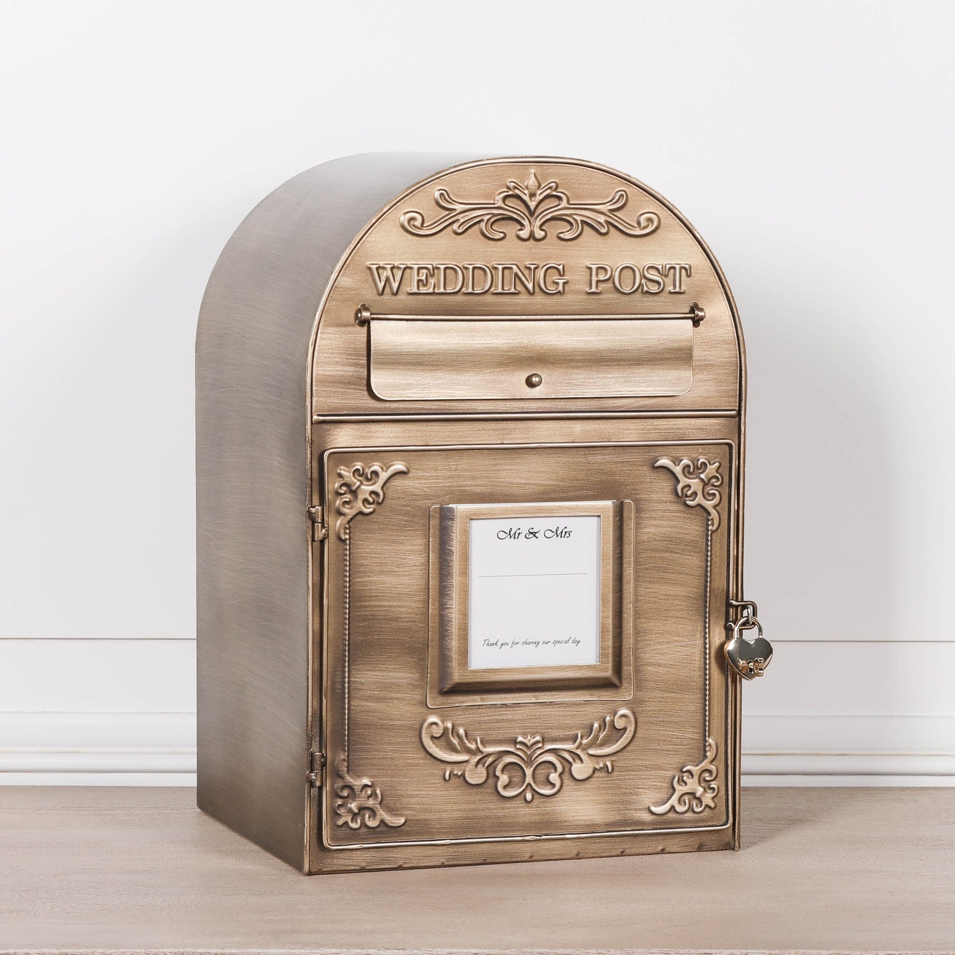 Antiqued Gold Wedding Post Letter Box Side Table CasaFenix