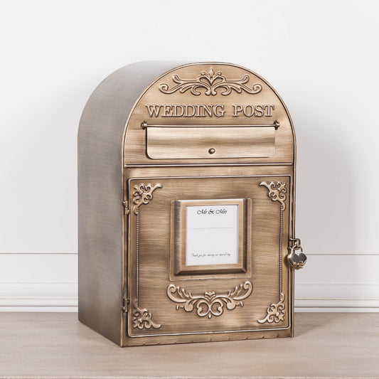 Antiqued Gold Wedding Post Letter Box Side Table CasaFenix