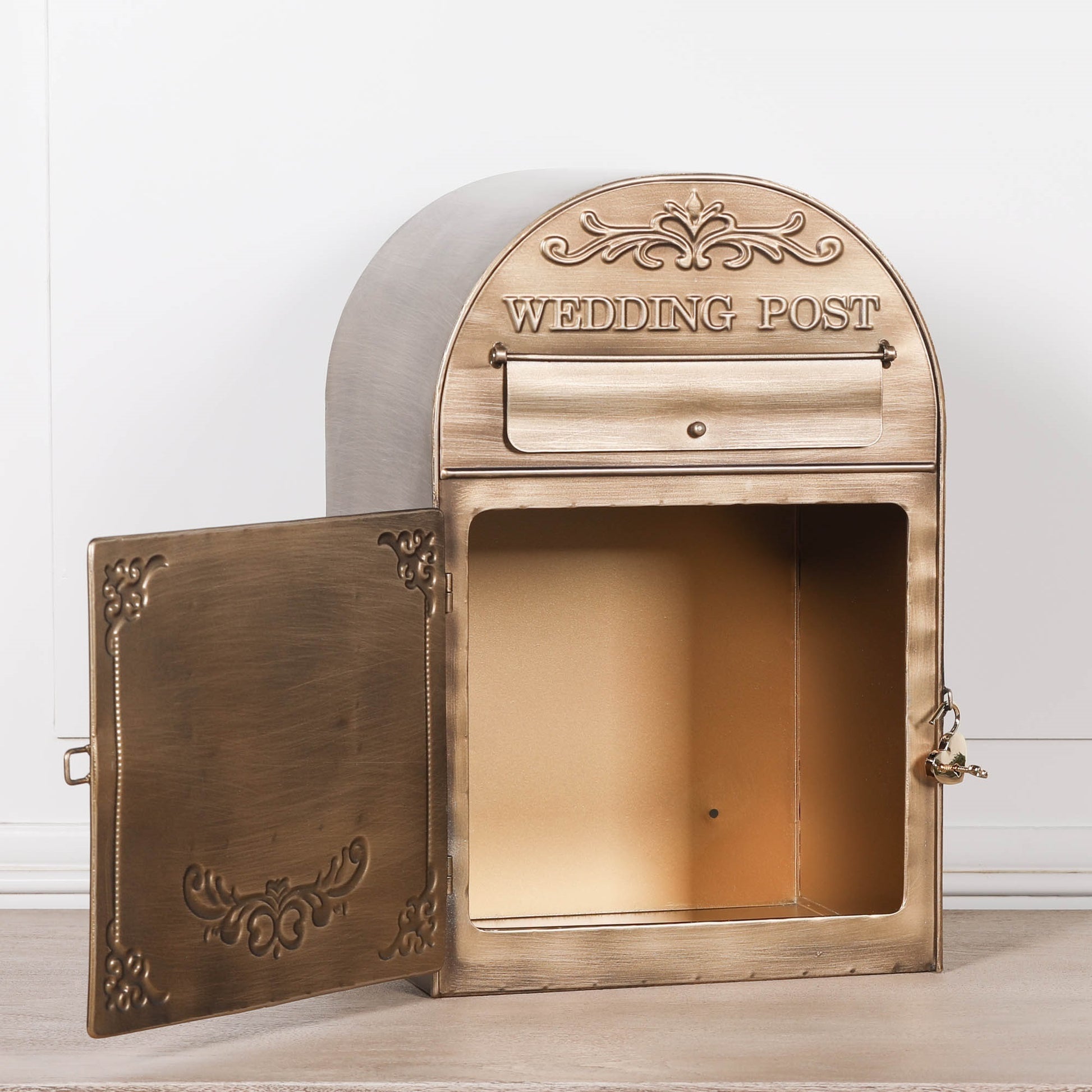 Antiqued Gold Wedding Post Letter Box Side Table CasaFenix