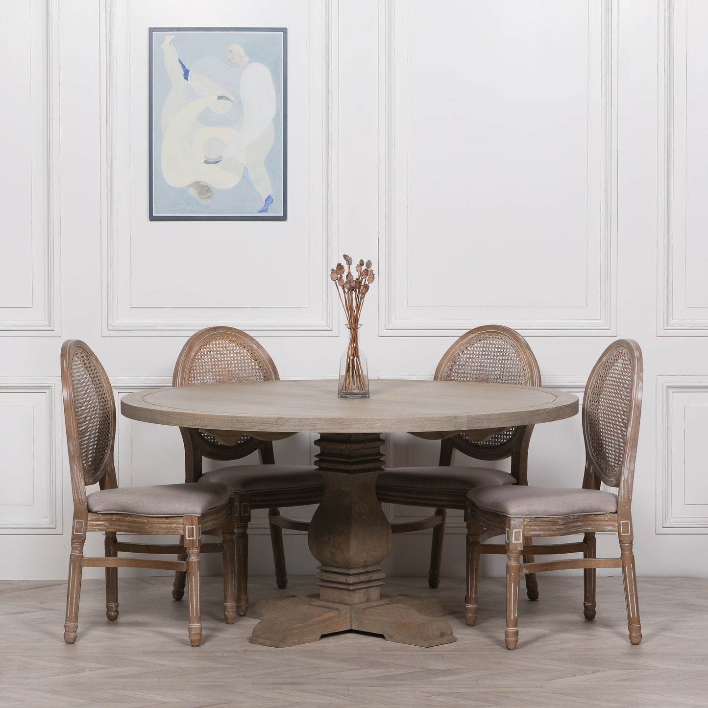 Rustic Wooden Round Pedestal Dining Table CasaFenix