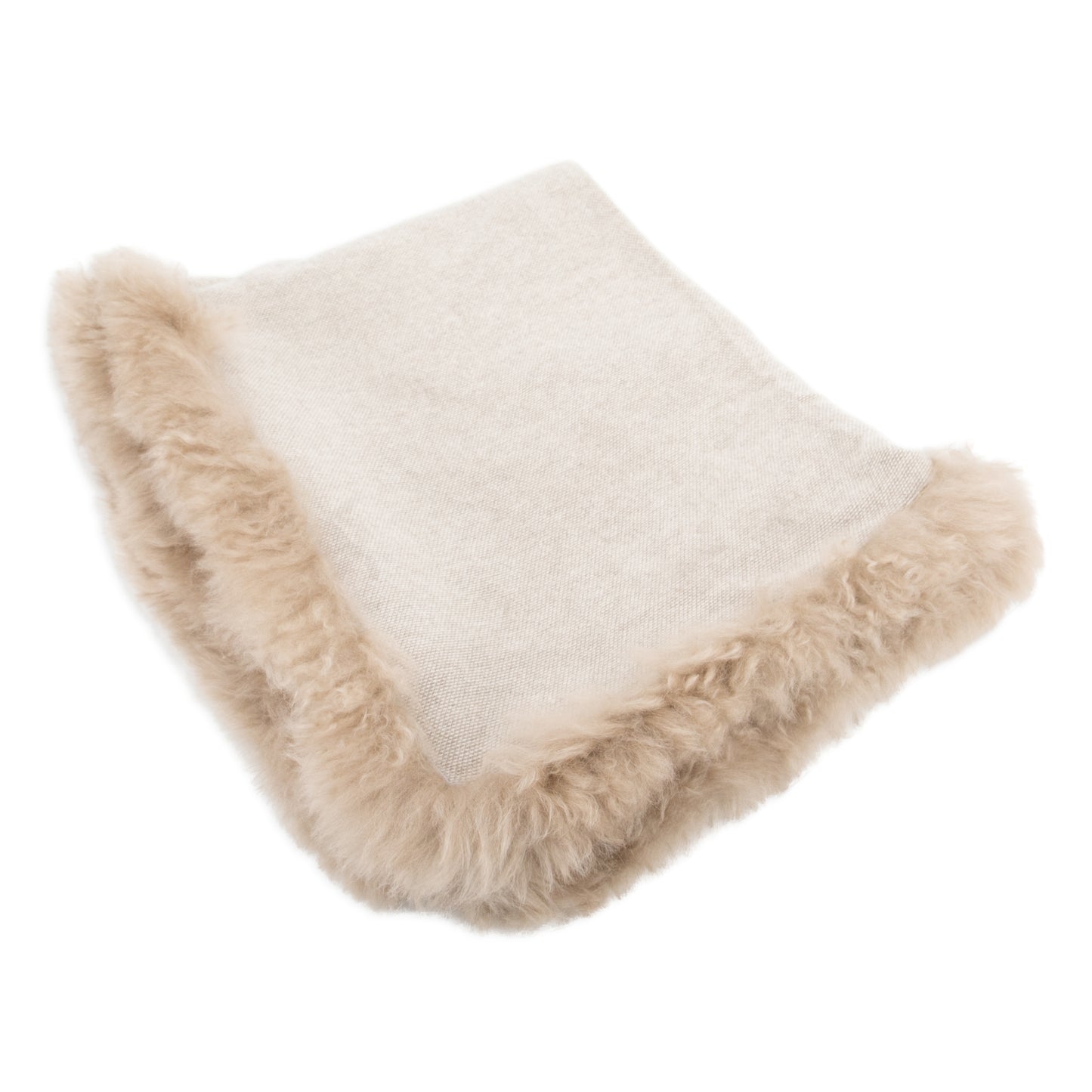 Woven Beige Wool Blanket Sheepskin Trim 180 x 140cm - CasaFenix