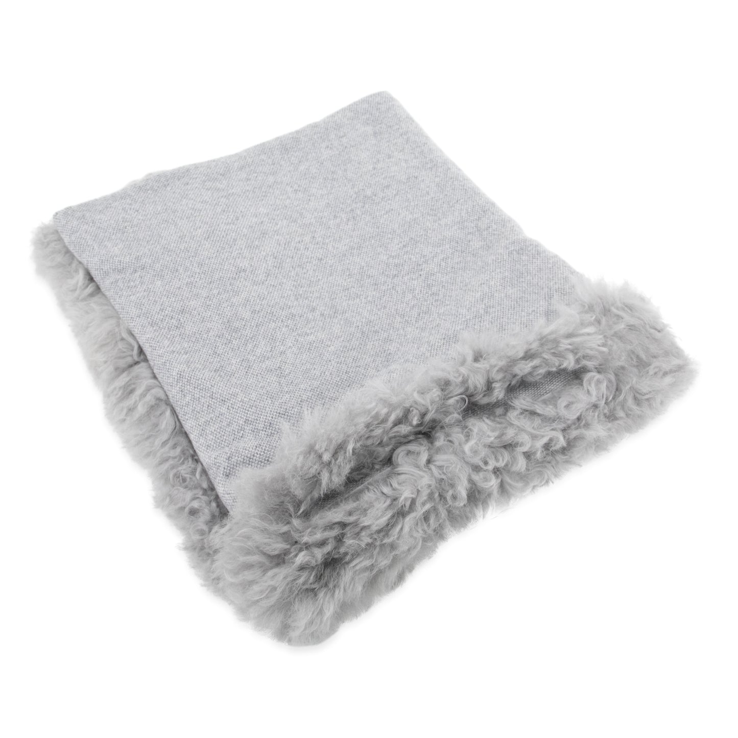 Woven Grey Wool Blanket Sheepskin Trim 180 x 140cm - CasaFenix