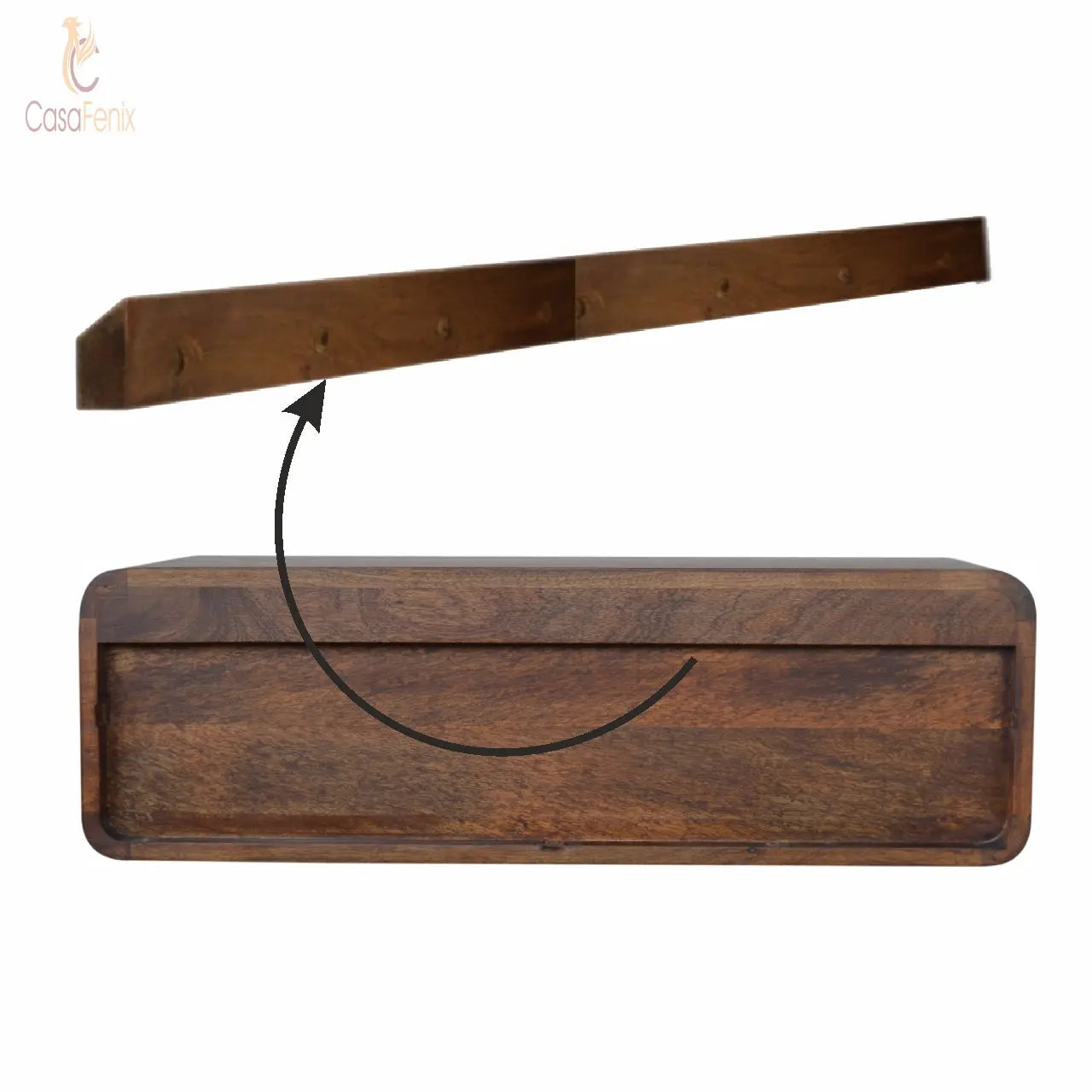 Wall Mounted Curved 2 Drawer Console Table 100% solid mango wood it has a chestnut finish - CasaFenix