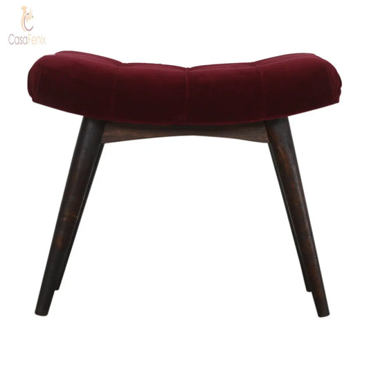 Wine Red Cotton Velvet Upholstered Curved Bench - CasaFenix