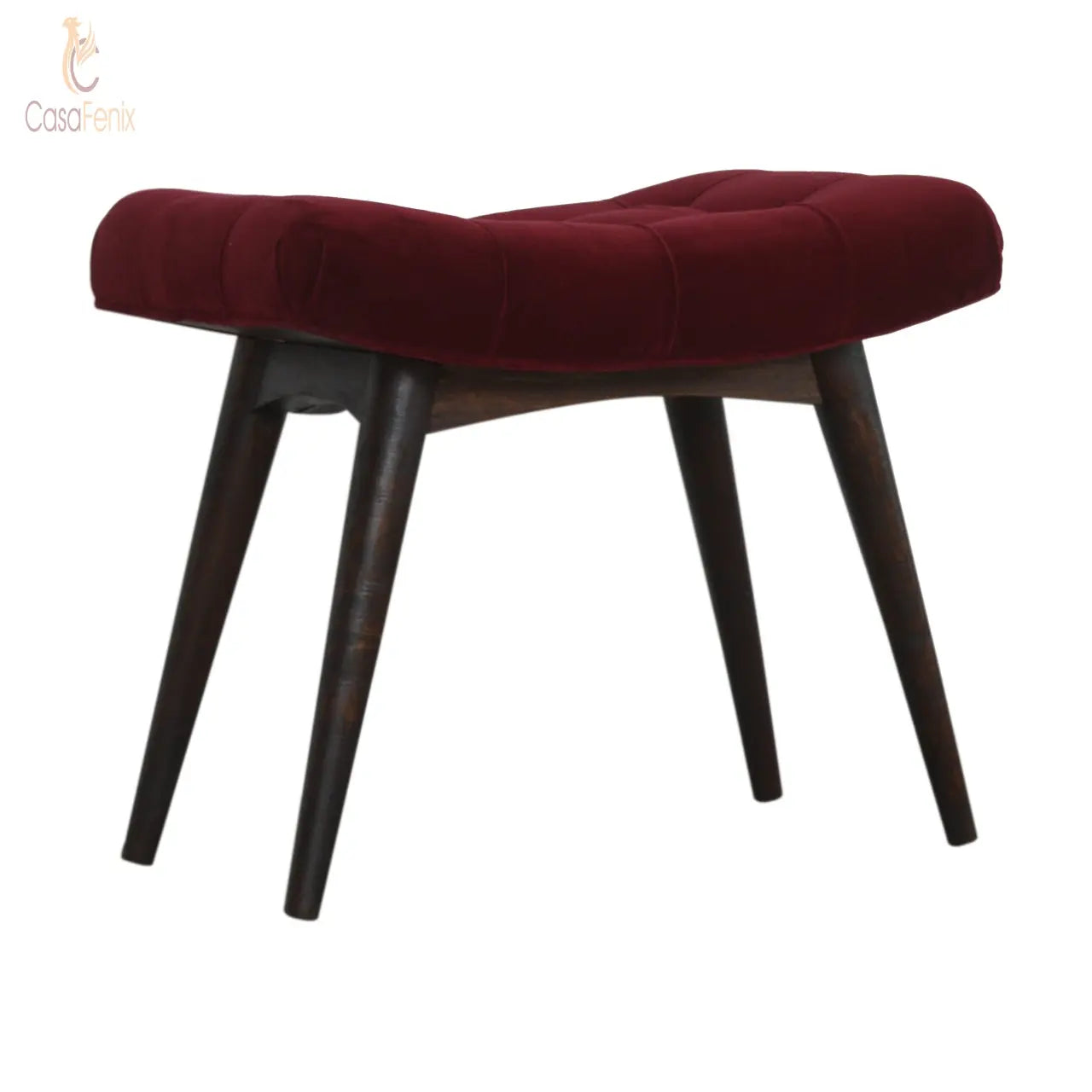 Wine Red Cotton Velvet Upholstered Curved Bench - CasaFenix