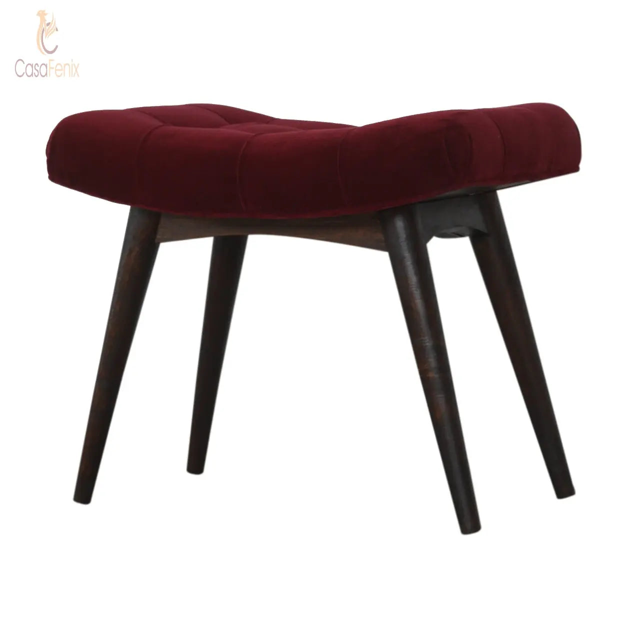 Wine Red Cotton Velvet Upholstered Curved Bench - CasaFenix