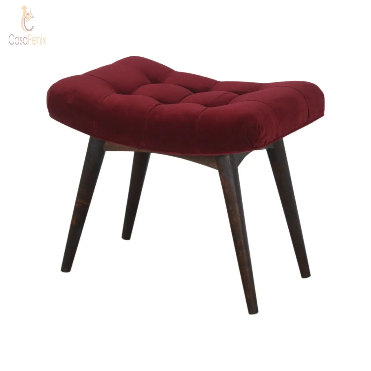 Wine Red Cotton Velvet Upholstered Curved Bench - CasaFenix