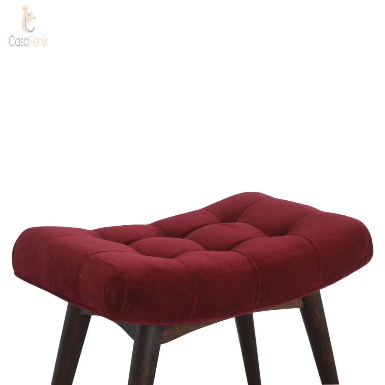 Wine Red Cotton Velvet Upholstered Curved Bench - CasaFenix