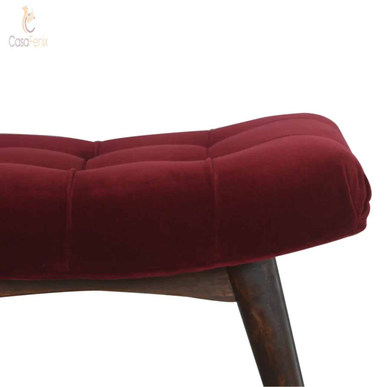 Wine Red Cotton Velvet Upholstered Curved Bench - CasaFenix