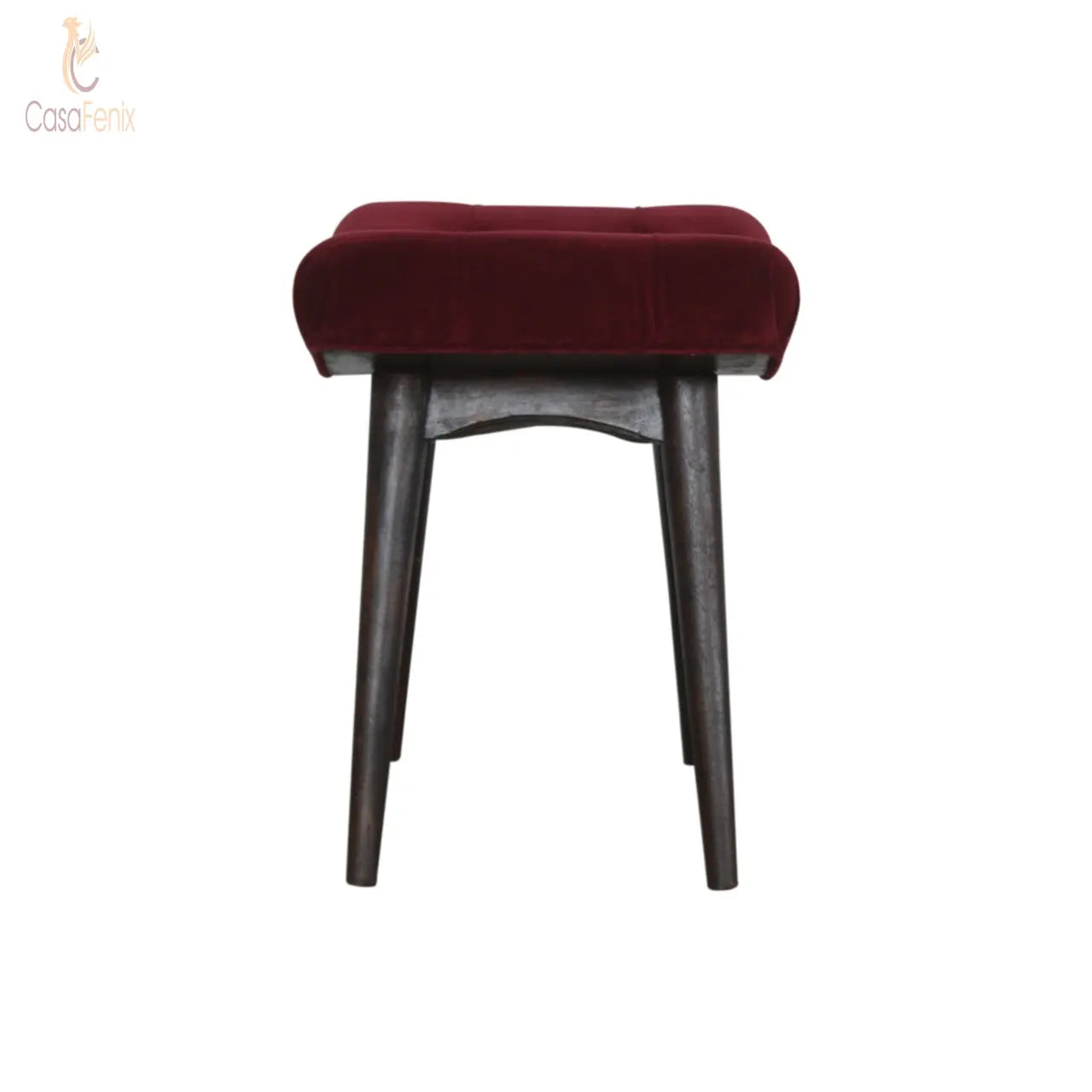 Wine Red Cotton Velvet Upholstered Curved Bench - CasaFenix