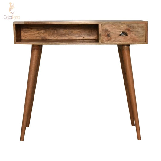 Writing Desk with Open Slot and Cable Access  UK electric and USB sockets 1 Drawer Solid Mango Wood - CasaFenix