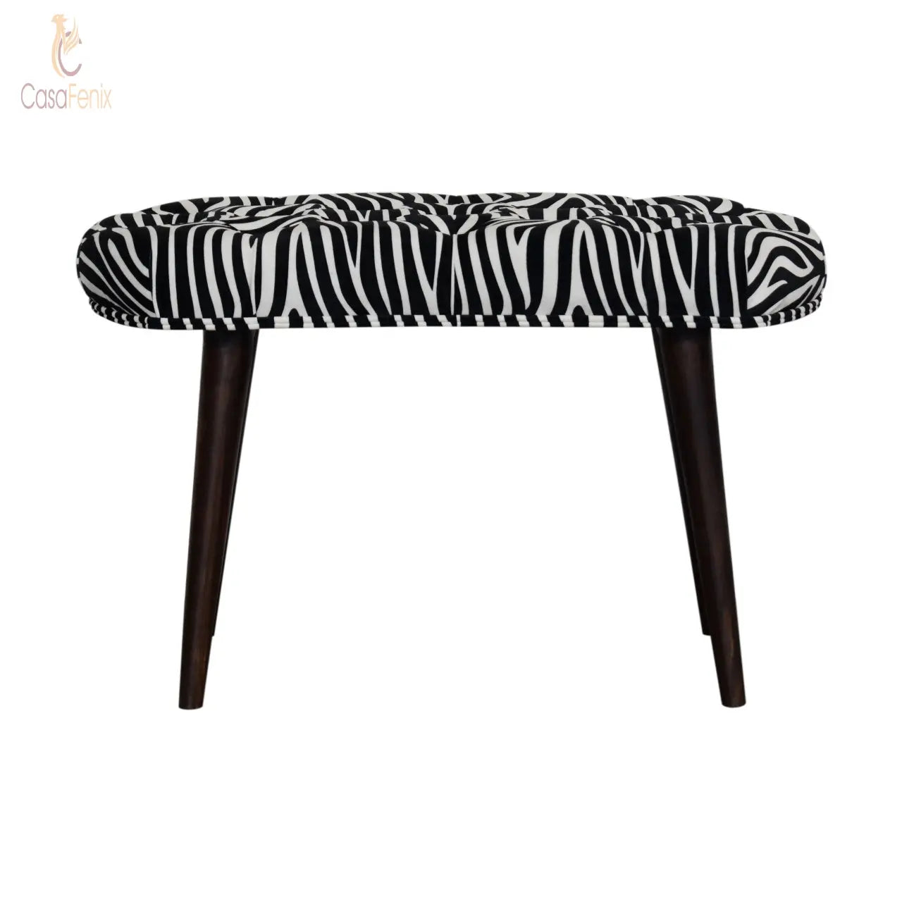 Zebra Print Deep Button Bench Stool Nordic Design Solid Mango Wood - CasaFenix