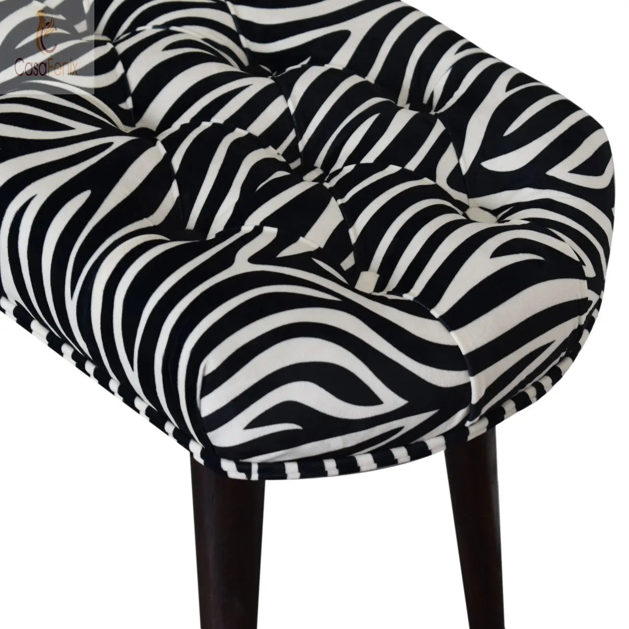 Zebra Print Deep Button Bench Stool Nordic Design Solid Mango Wood - CasaFenix