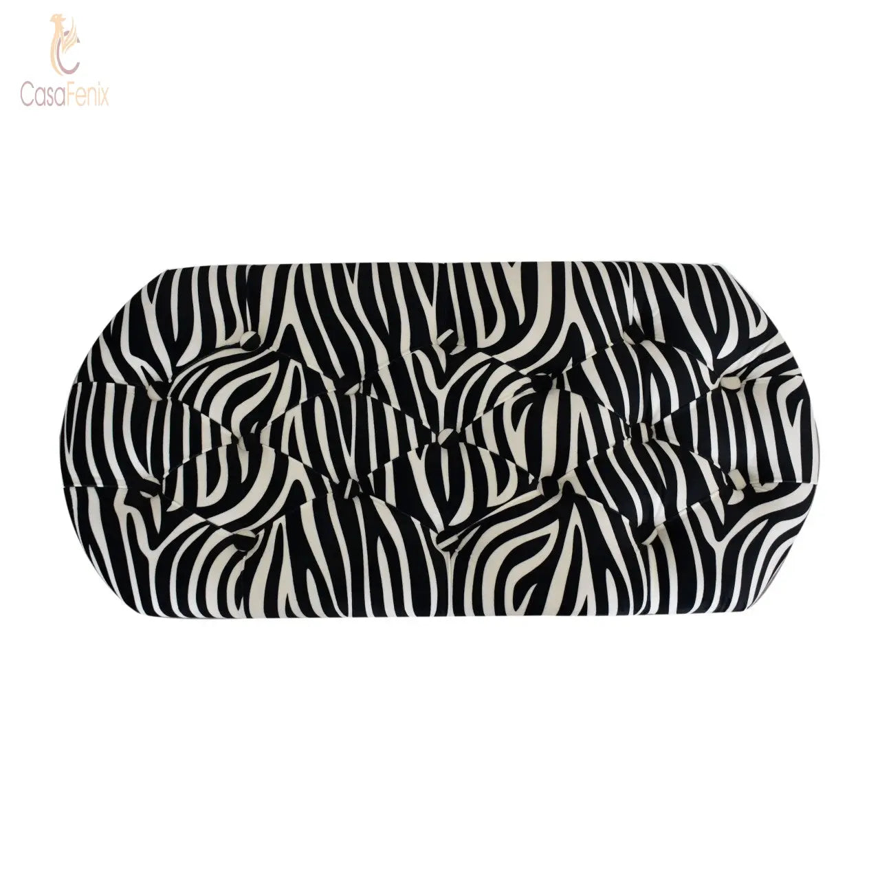 Zebra Print Deep Button Bench Stool Nordic Design Solid Mango Wood - CasaFenix