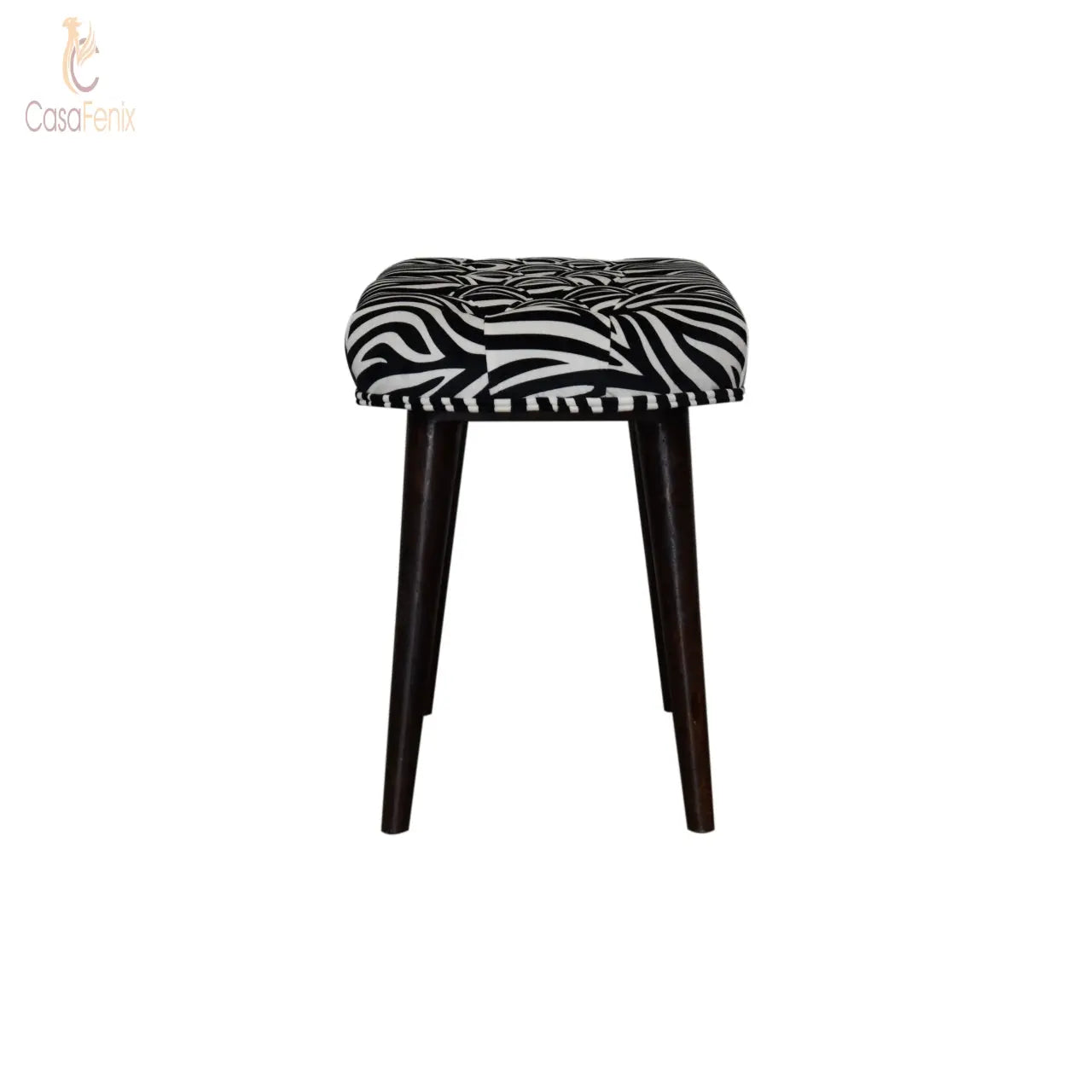 Zebra Print Deep Button Bench Stool Nordic Design Solid Mango Wood - CasaFenix