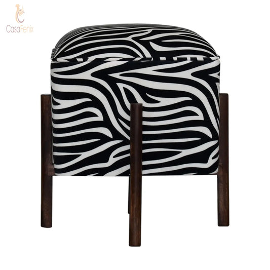 Zebra Print Footstool with Wood Legs - CasaFenix